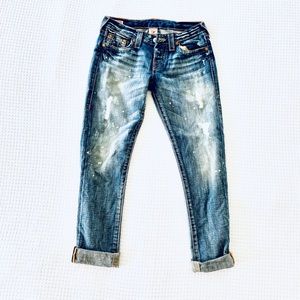 True Religion Distressed Cropped Boyfriend Fit